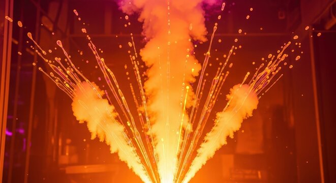 Dramatic explosion of orange smoke a powerful burst of energy suitable for special effects or abstract backgrounds - Powered by Adobe