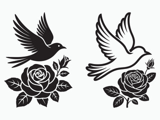 Fototapeta premium vector set of dove and rose flower