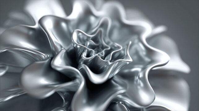 A close-up view of a lustrous, metallic flower, its petals intricately shaped