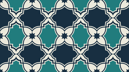 Fototapeta premium Elegant seamless pattern with ornate geometric design, perfect for stylish backgrounds and textiles in luxurious teal and navy tones