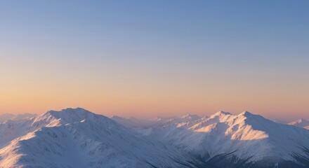Snowy Mountain Peaks at Sunset with Soft Gradient Sky and Clear Horizon in Alpine Region