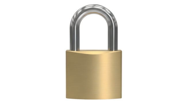 Brass Padlock With Silver Shackle Isolated security - Powered by Adobe
