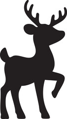 Vector Silhouette of Christmas Reindeer Standing on Hind Legs with Antlers