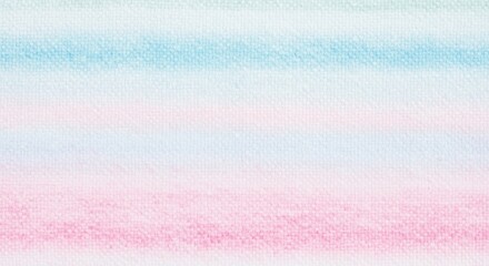 Abstract watercolor texture background with horizontal pastel stripes in soft blue, pink, and white tones on canvas paper