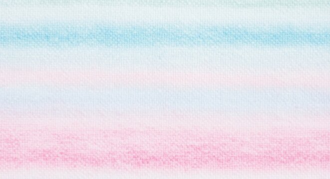 Abstract watercolor texture background with horizontal pastel stripes in soft blue, pink, and white tones on canvas paper