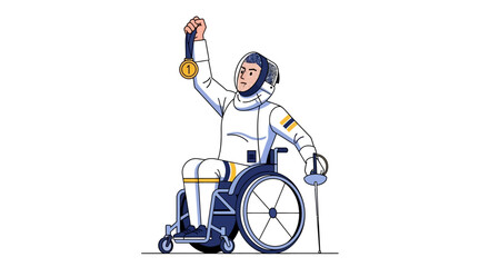 Paralympic Fencer in Wheelchair Celebrates Gold Medal Victory