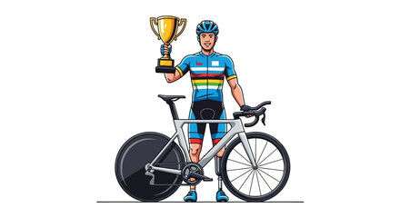 Cyclist Holding Trophy Winning Championship Race Illustration
