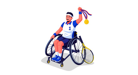 Wheelchair Tennis Champion Celebrating Victory with Gold Medal