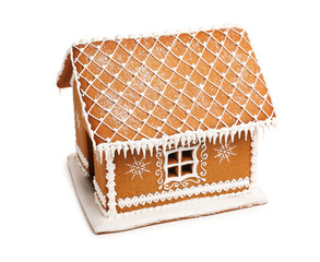 Beautiful gingerbread house isolated on white. Christmas treat