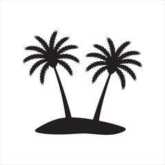 Two palm trees silhouette on a small island tropical vacation concept