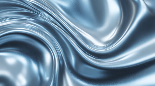 A close-up shot of rippling, shiny, silvery metal surface with fluid forms, creating abstract wave