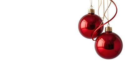 Glossy Red Christmas Ornaments Hanging on Transparent Background