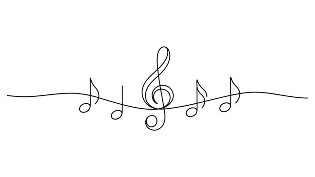 minimalist line art of treble clef and musical notes in continuous stroke style, symbolizing music, melody, and creativity