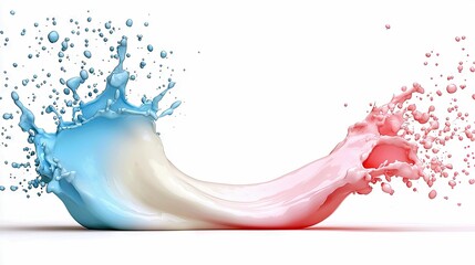 A vibrant splash of blue liquid meets a pink liquid splash, creating a dynamic and colorful collision against a clean white backdrop.