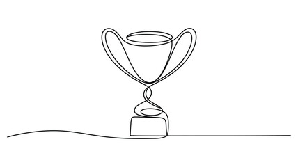 minimalist line art of trophy cup in continuous stroke style, symbolizing achievement, success, victory, and excellence