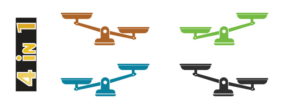 Justice and Equality Balance Scale Icon Set, Classic Weighing Instrument Symbol, Legal and Decision Making