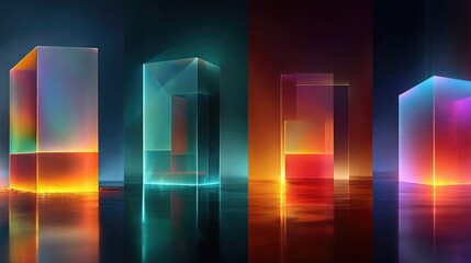 Neon abstract architectural forms showcasing glowing geometric shapes, dynamic lighting, and vibrant neon colors ideal for futuristic digital art and design projects.