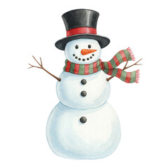 Watercolor christmas snowman with top hat