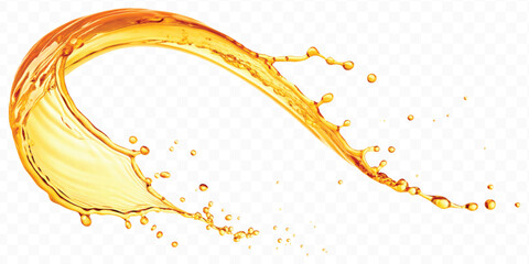 abstract fresh liquid honey or oil splash in mid air cut and curve style isolated on transparent background