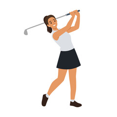 Female Golfer Swinging Club. Flat vector illustration isolated on white background