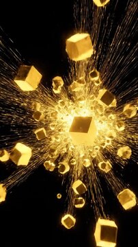 Abstract visualization of complex fluctuating golden wave functions collapsing into rapidly oscillating geometric patterns golden wave functions, digital art, structure