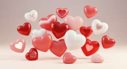 Romantic red and pink heart shapes floating together seamlessly