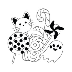 A delightful collection of thin line vector icons representing various candies and sweets.