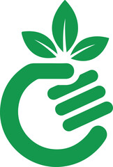 Green hand holding leaves icon representing ecology and sustainability