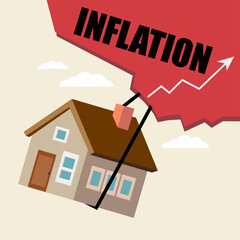 Inflation Reduce Value of Money over time, High Cost of Living due to increase in Houses price concept.Vector illustration