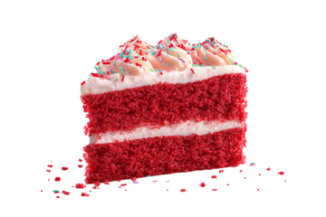 Graphic red velvet cake in pop art style isolated on transparent background