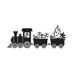Naklejka premium Christmas toy train silhouette carrying festive gifts and tree Vector