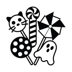 A delightful collection of thin line vector icons representing various candies and sweets.