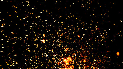 Floating embers sparks black background. Opacity or screen mode usage for overlay