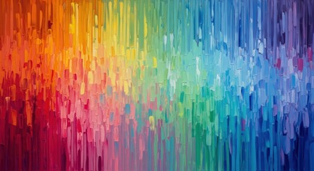 Vibrant abstract background featuring thick vertical brushstrokes displaying a full spectrum of rainbow colors in an impasto style