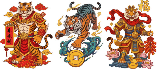 Three Zodiac Tiger Styles for Lunar New Year Vector