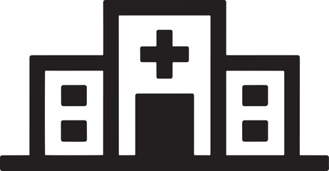 Fototapeta premium Black and white vector graphic of a hospital building with a cross symbol medical healthcare