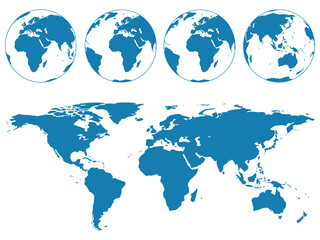 Earth globe  vector, isolated silhouette continents and oceans, realistic world map illustration, global geography concept, digital design for education, science, travel, and navigation, modern 