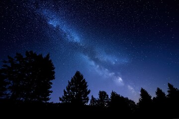 Dark blue nightscape showcasing the Milky Way and countless stars in a wide-angle view of outer space, ideal for educational and wallpaper use.