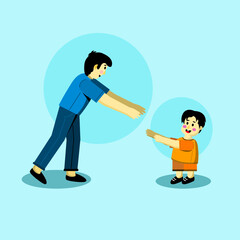 a child learning to walk with his father