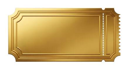 Ornate Golden Ticket with Perforated Edge and Decorative Border isolated on a transparent background