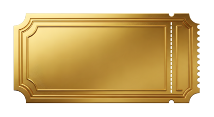 Ornate Golden Ticket with Perforated Edge and Decorative Border isolated on a transparent background