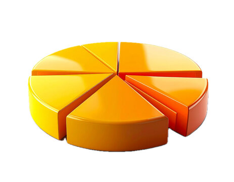 3D pie chart with yellow and orange segments isolated PNG, data visualization for business reports and presentations on transparent background