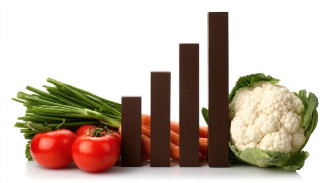A creative depiction of vegetables alongside bar graphs, symbolizing growth and nutrition in a visually engaging manner.