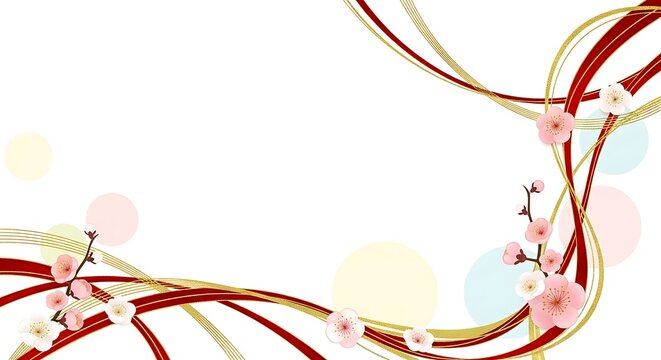 Elegant Wavy Lines Abstract Background with Floral Elements