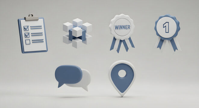 Collection of various icons representing tasks achievements and communication elements. - Powered by Adobe