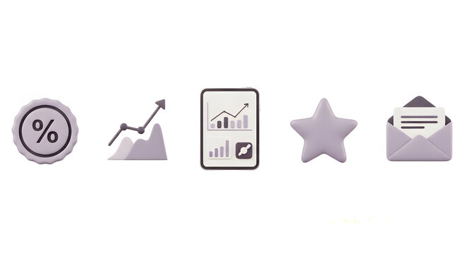Set of modern 3D business finance and communication icons.
