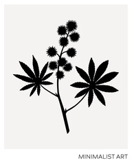 Castor bean silhouette illustration. Minimalist art botanical poster template. Trinket design element. NOT AI generated