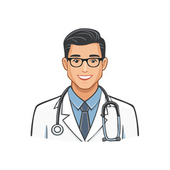 Fototapeta premium Friendly male doctor in a lab coat with a stethoscope smiling vector illustration