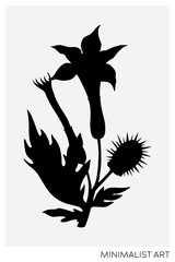 Datura silhouette illustration. Minimalist art botanical poster template. Trinket design element. NOT AI generated
