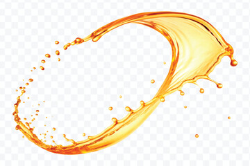 abstract fresh liquid honey or oil splash in mid air cut and curve style isolated on transparent background
